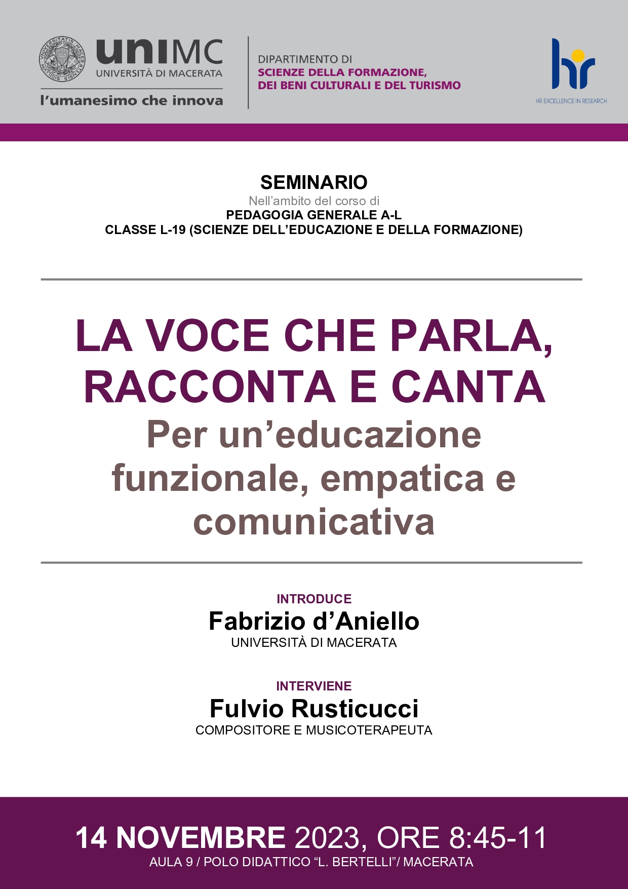 Seminario "La voce che parla, racconta e canta"