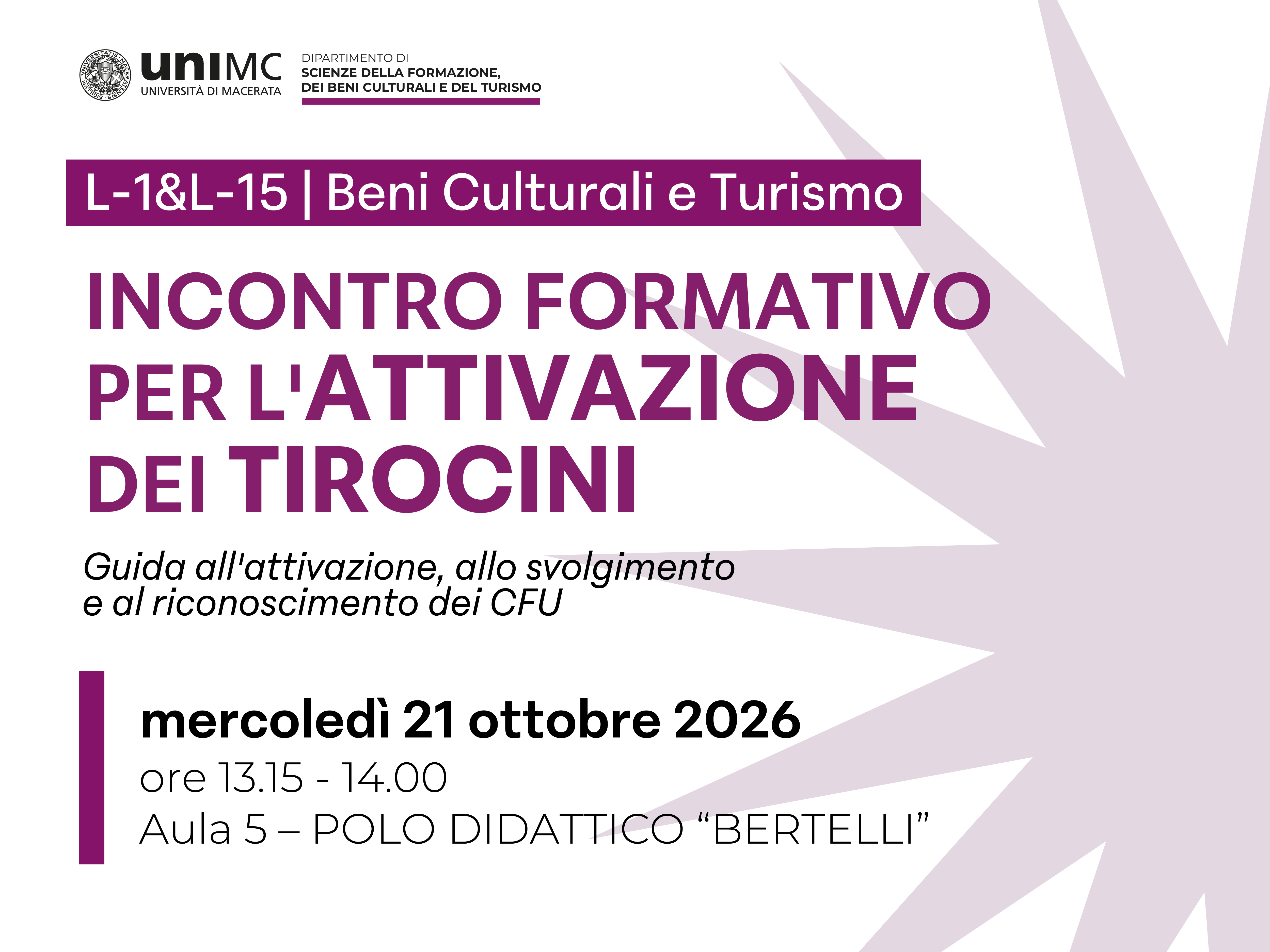 Incontro formativo sui tirocini per i corsi di laurea L-1 e L-15
